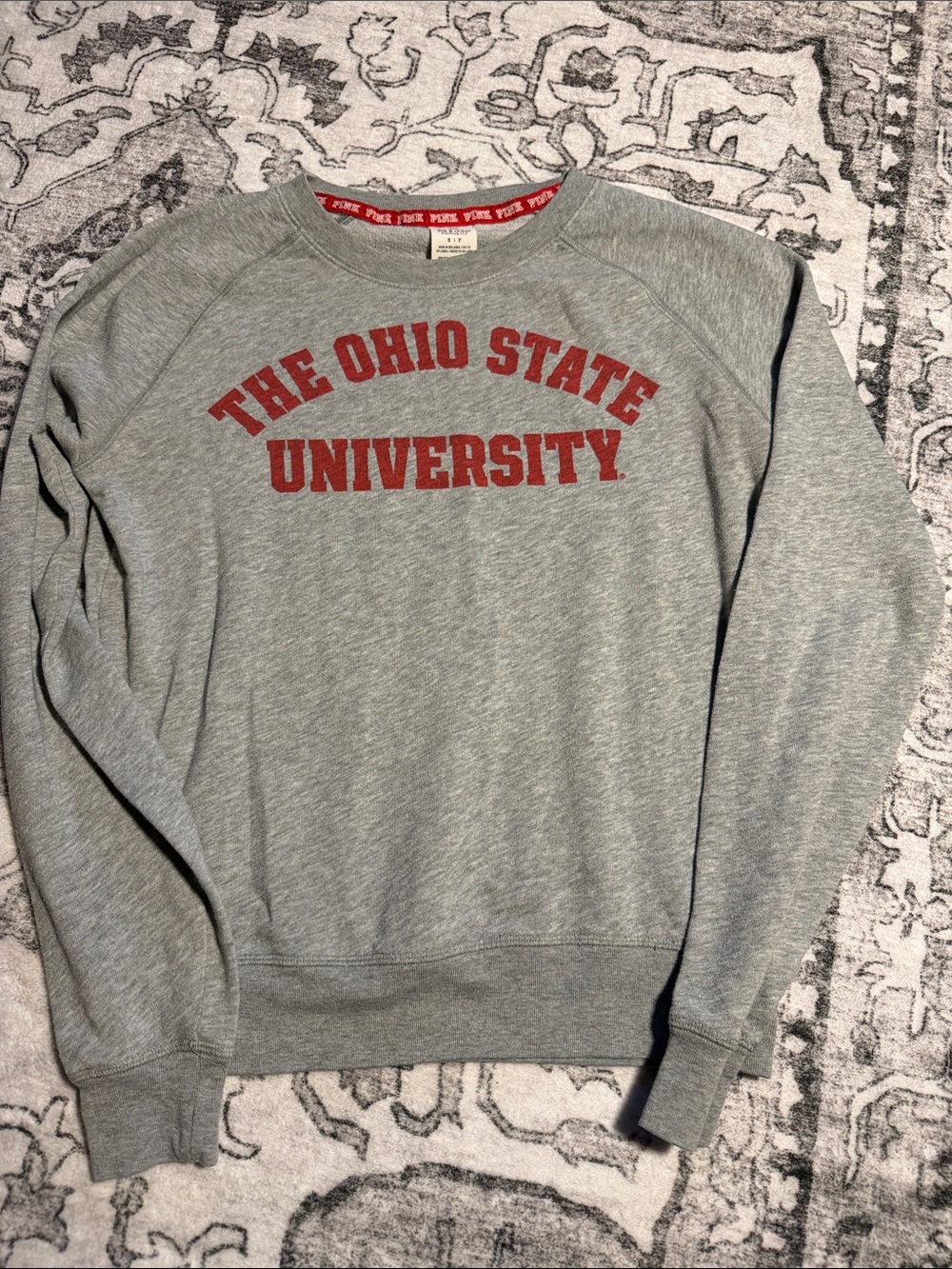 The Ohio State University Gray Sweatshirt with Red Lettering vs pink